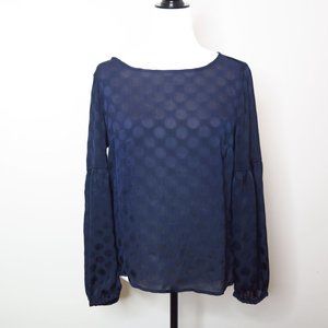 Navy Blue Dynamite Bell Sleeve Polka Dot Top
